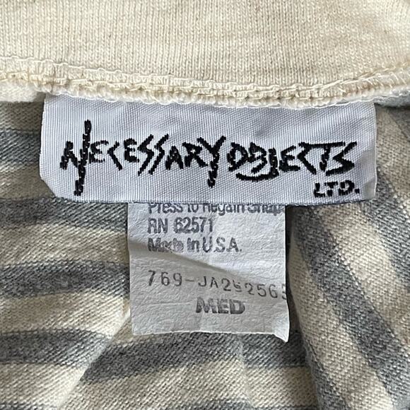 Vintage Oversized Tunic Sz M Drawstring Drop Waist Cream with Gray Stripes Retro - Picture 6 of 7